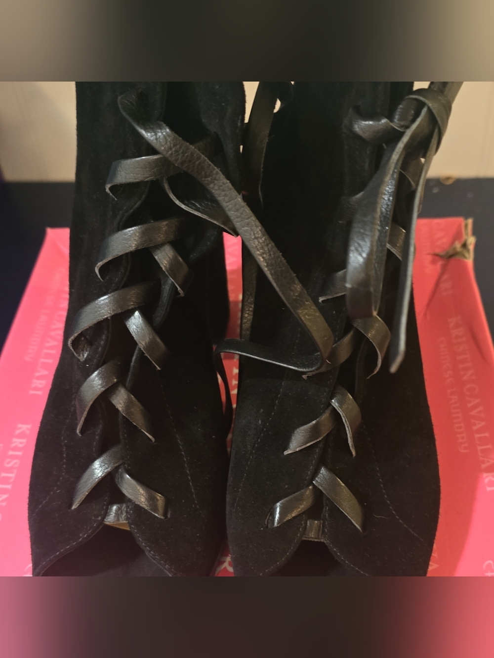 Kristin Cavallari Black Suede Lace-Up Women's Boots